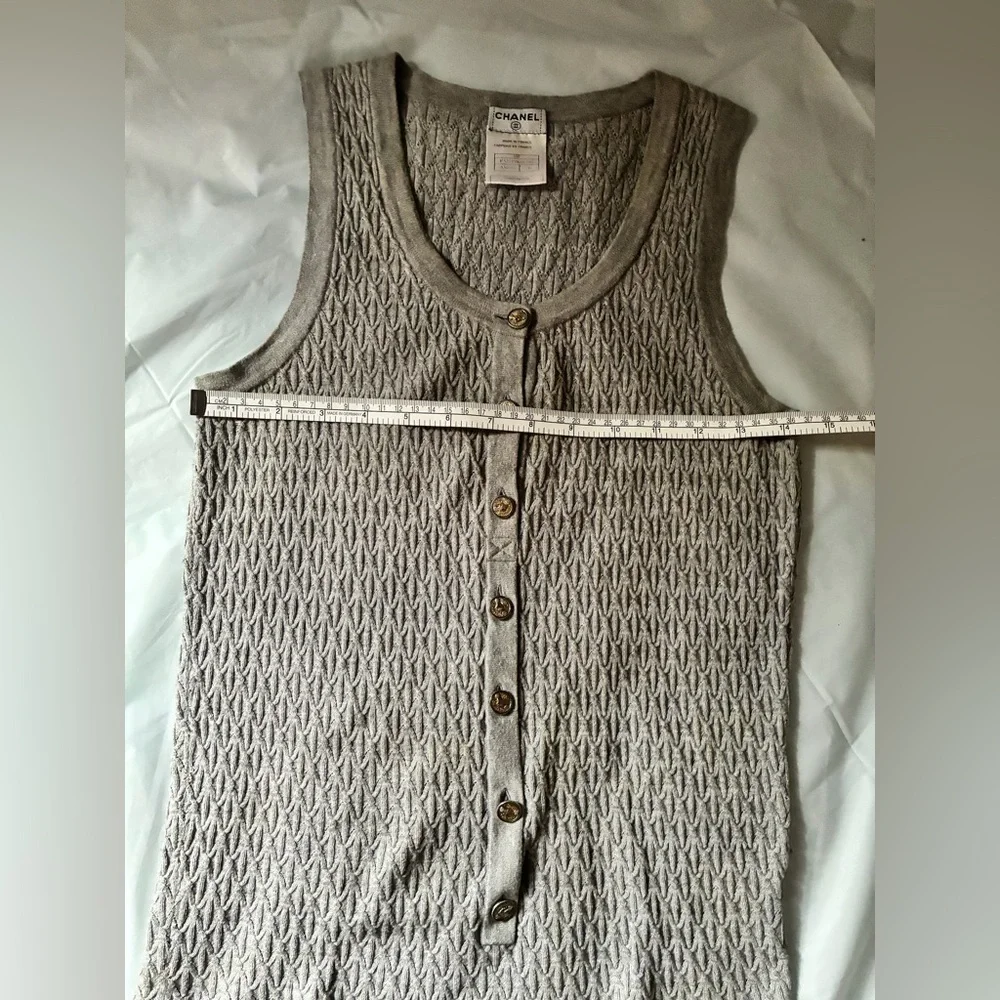 Chanel Vintage 2008 Spring Textured Henley Knit Top Vest Size 36 CC Buttons